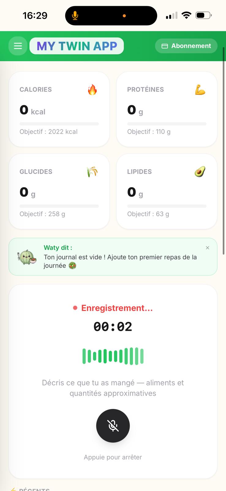 📋 Journal alimentaire