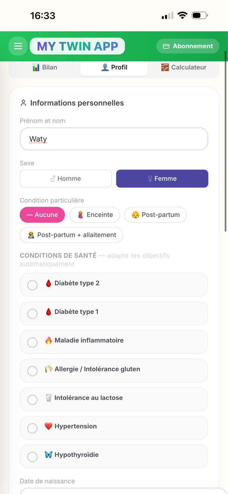 👤 Profil santé